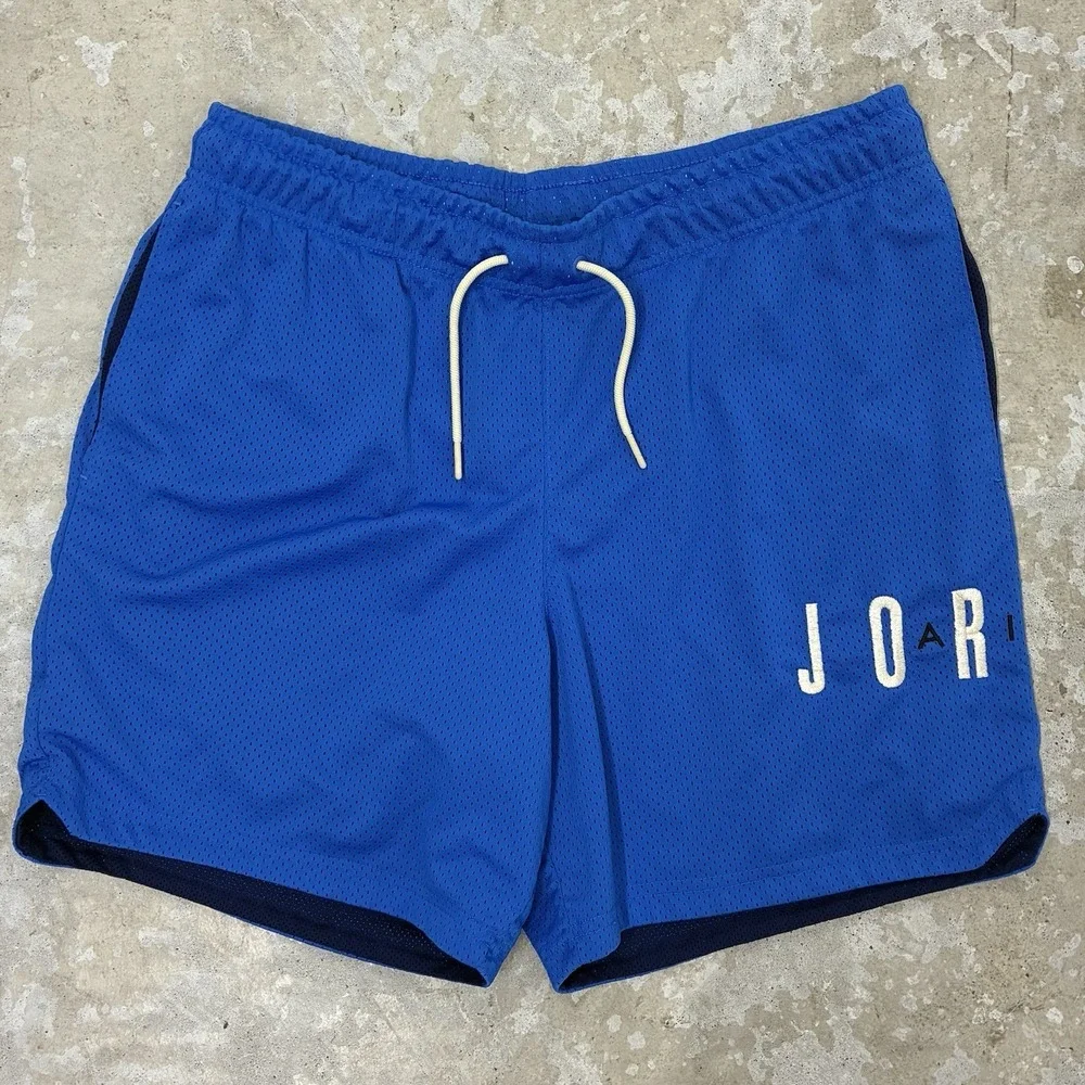 Nike Jordan Mesh Basketball Shorts Large Blue Athletic Drawstring Jumpman DV7742